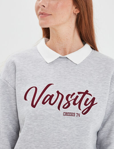Sweat col polo Creeks gris clair femme