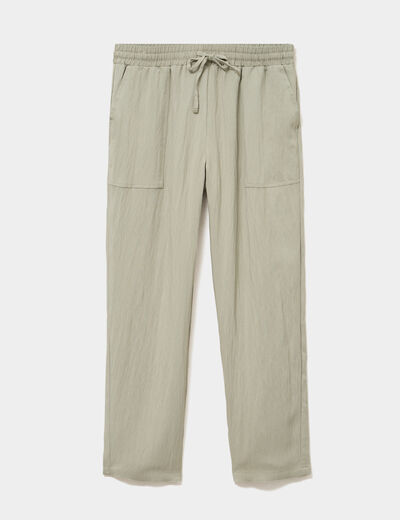 Pantalon fluide carotte &eacute;lastiqu&eacute;e vert kaki femme