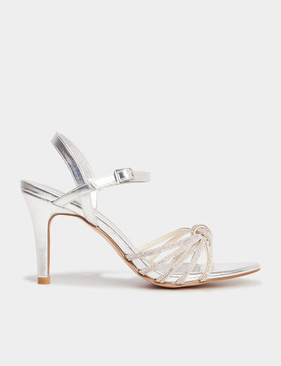 Sandales m&eacute;tallis&eacute;es &agrave; talons Mosquitos gris argent femme
