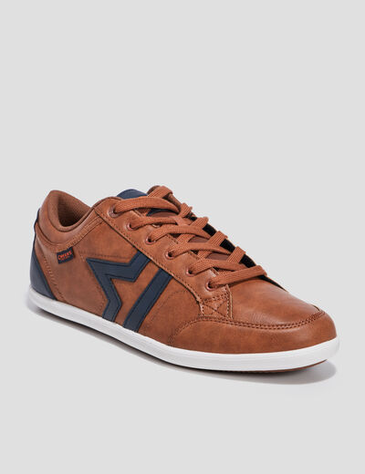 Baskets plates à lacets marron cognac homme
