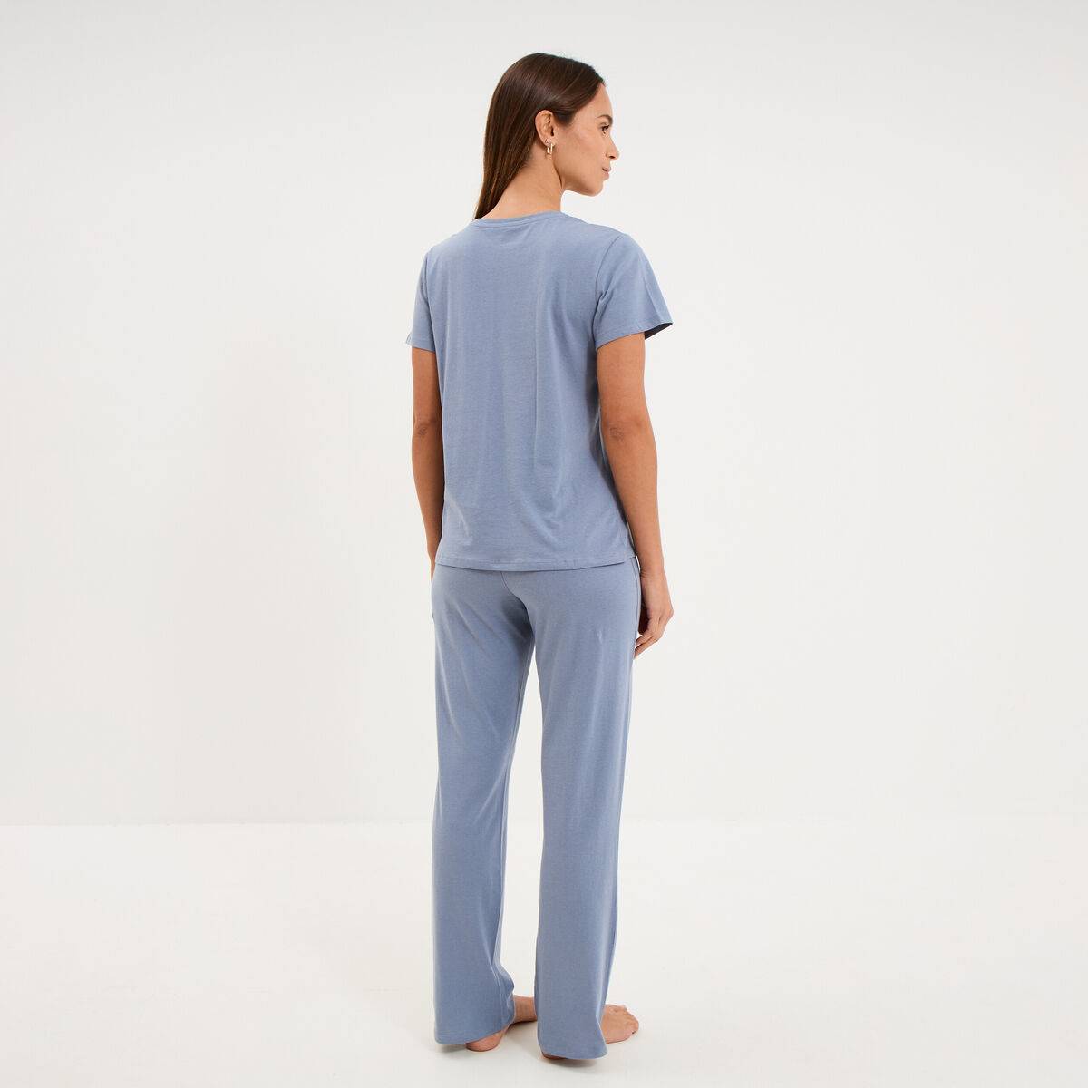 Ensemble pyjama t-shirt pantalon coton bleu gris femme