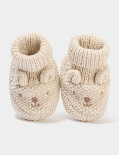 Chaussettes d'int&eacute;rieur tricot&eacute;es taupe b&eacute;b&eacute; fille