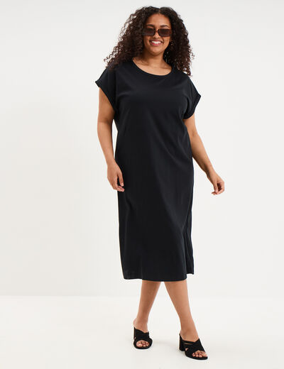 Robe courte droite manches courtes noir femme grande taille