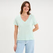 T-shirt manches courtes col en V coton vert clair femme