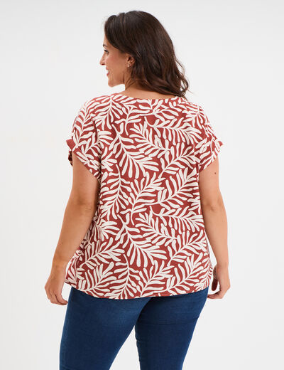 Blouse col en V manches courtes terracotta femme grande taille