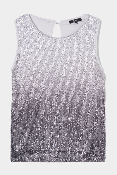 Débardeur sans manches à sequins gris argent femme