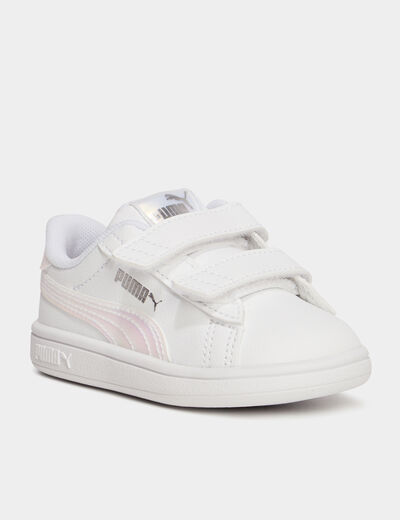 Tennis basses à scratchs Puma Smash blanc bébé fille