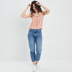 Blouse en lin bretelles larges vieux rose femme