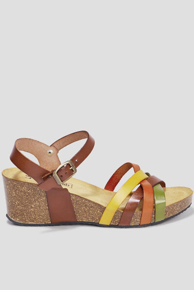 Sandales compensées en cuir multicolore femme