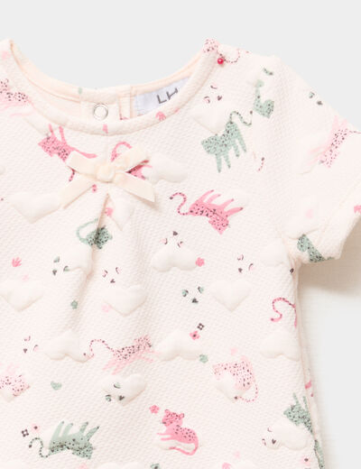 Robe effet matelass&eacute; manches courtes creme b&eacute;b&eacute; fille