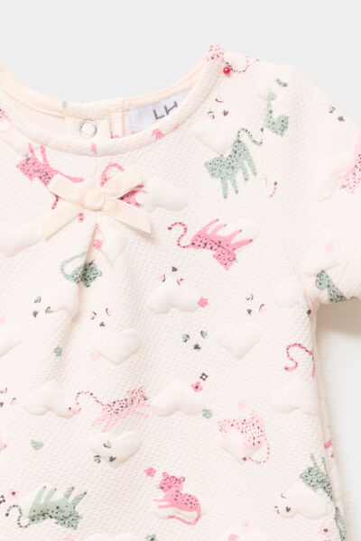 Robe effet matelass&eacute; manches courtes creme b&eacute;b&eacute; fille