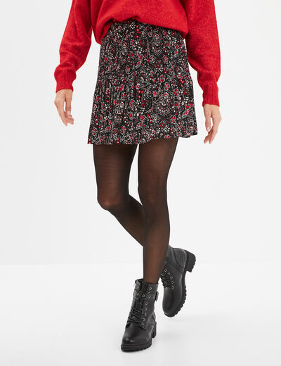 Jupe courte plissée élastiquée noir femme