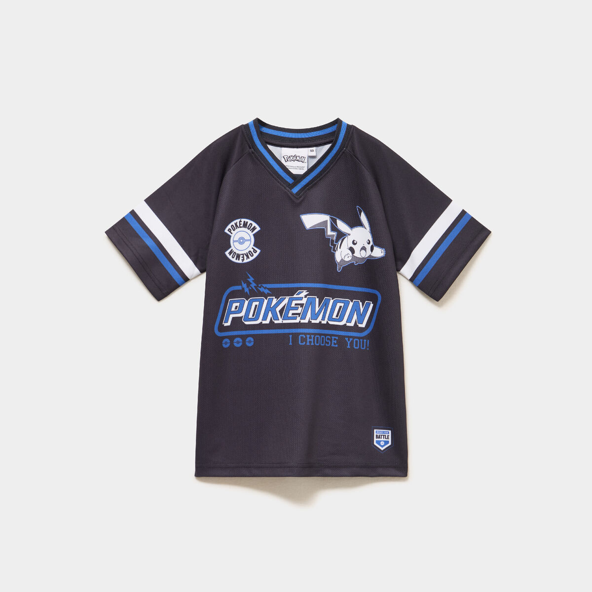 T-shirt col en V manches courtes Pok&eacute;mon noir gar&ccedil;on