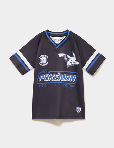T-shirt col en V manches courtes Pok&eacute;mon noir gar&ccedil;on