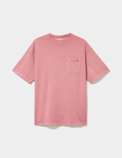 T-shirt droit col rond 1 poche coton vieux rose homme