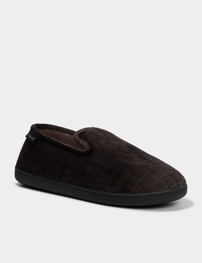 Pantoufles fourr&eacute;es bout rond vert kaki homme