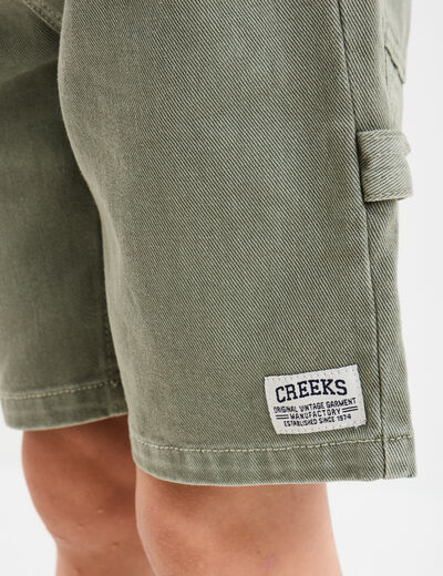 Bermuda large taille &eacute;lastiqu&eacute;e coton vert kaki gar&ccedil;on