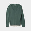 Pull col en V manches longues vert femme