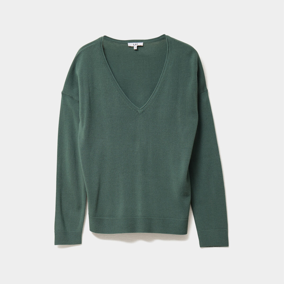 Pull col en V manches longues vert femme