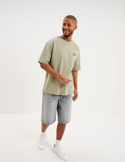 Short bermuda en jean large coton denim gris clair homme