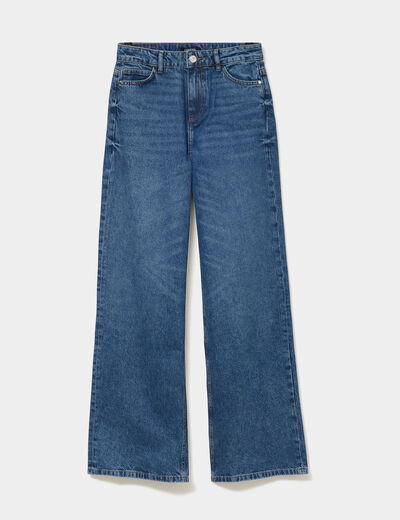 Jean large taille haute coton denim stone femme