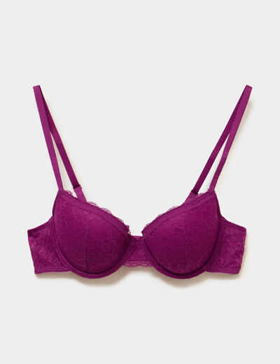 Soutien-gorge corbeille padd&eacute; dentelle violet fonc&eacute; femme