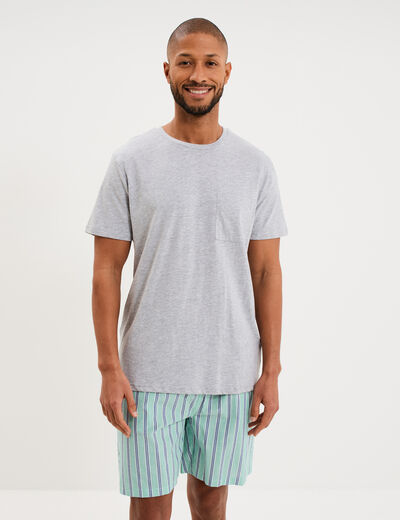 Ensemble pyjama short et t-shirt coton gris clair homme