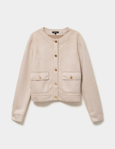 Veste boutonn&eacute;e effet su&eacute;dine beige femme