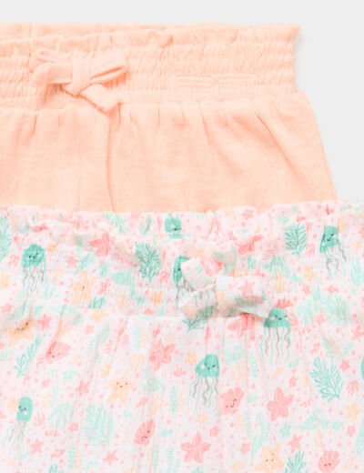 Lot 2 shorts tailles &eacute;lastiqu&eacute;es blanc b&eacute;b&eacute; fille