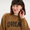 Sweat col rond manches longues beige femme