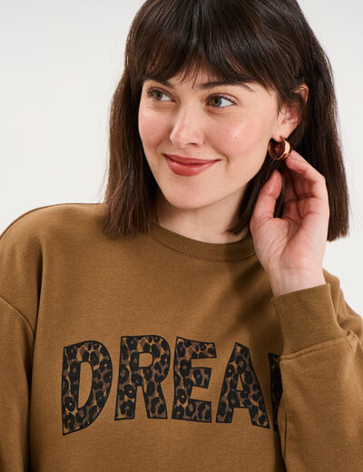 Sweat col rond manches longues beige femme