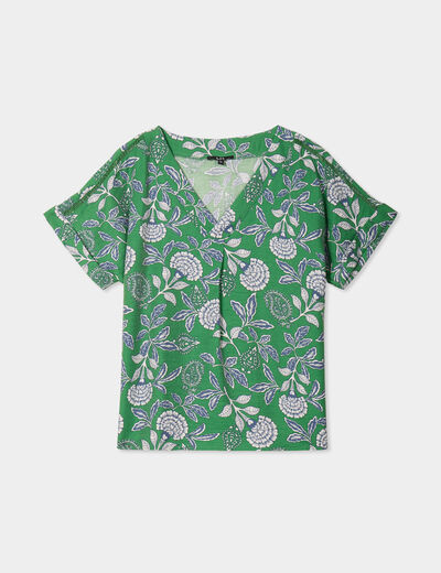 Blouse col en V manches courtes vert menthe femme