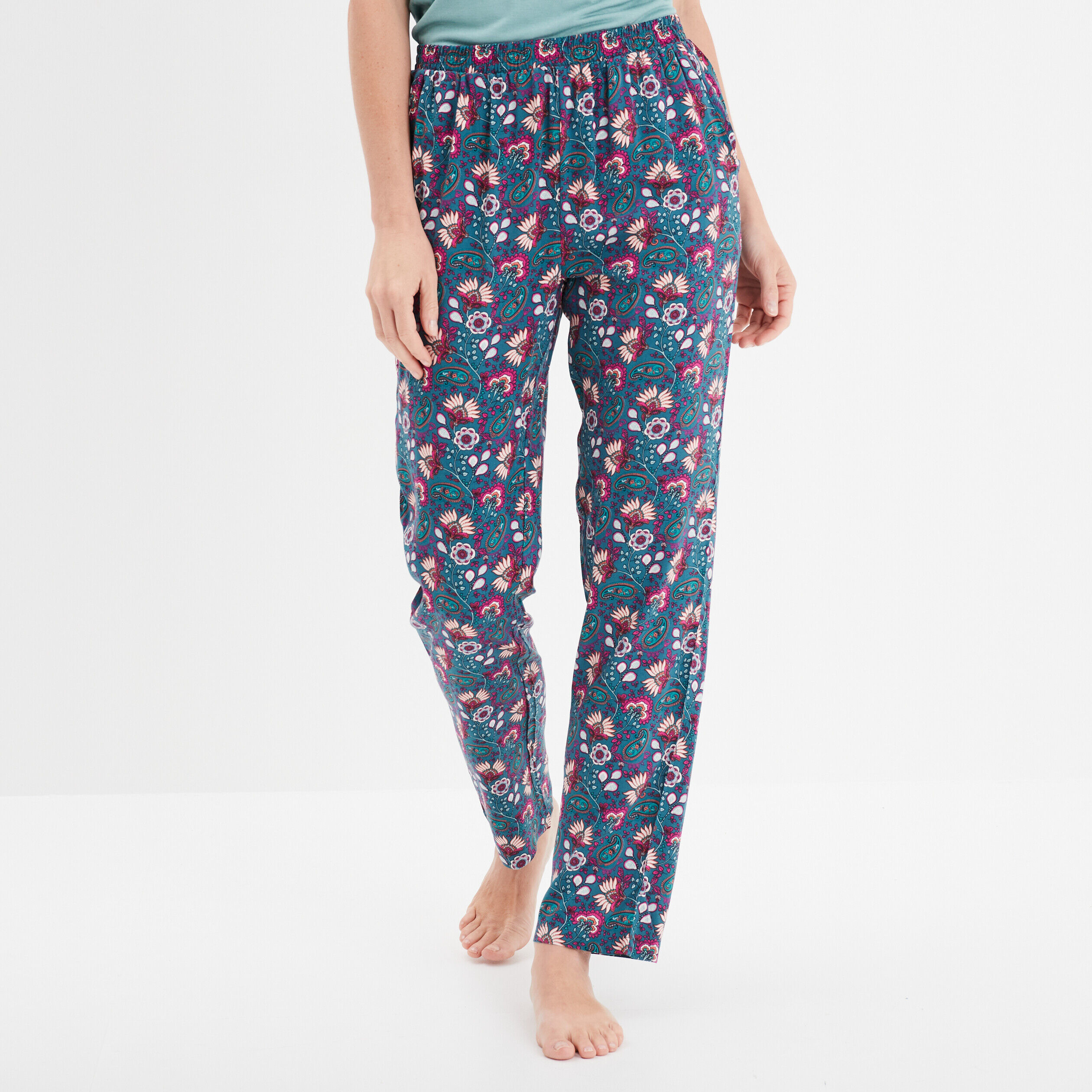 Pantalon de pyjama fluide taille haute bleu canard femme LH