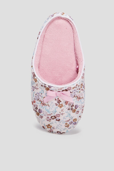 Chaussons mules fleuris rose femme