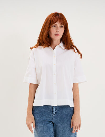 Chemise courte manches courtes coton blanc femme
