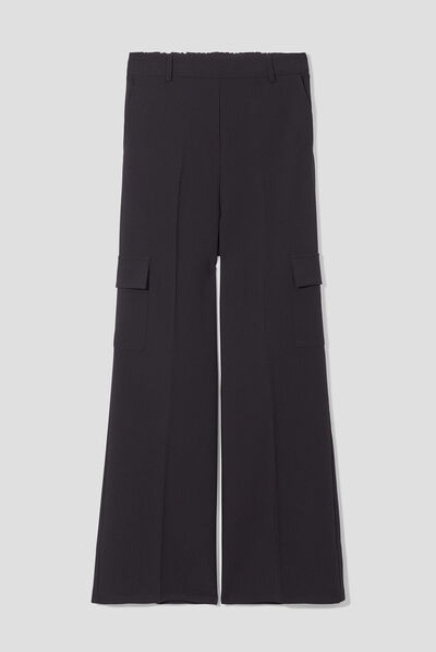 Pantalon large cargo à pinces noir femme