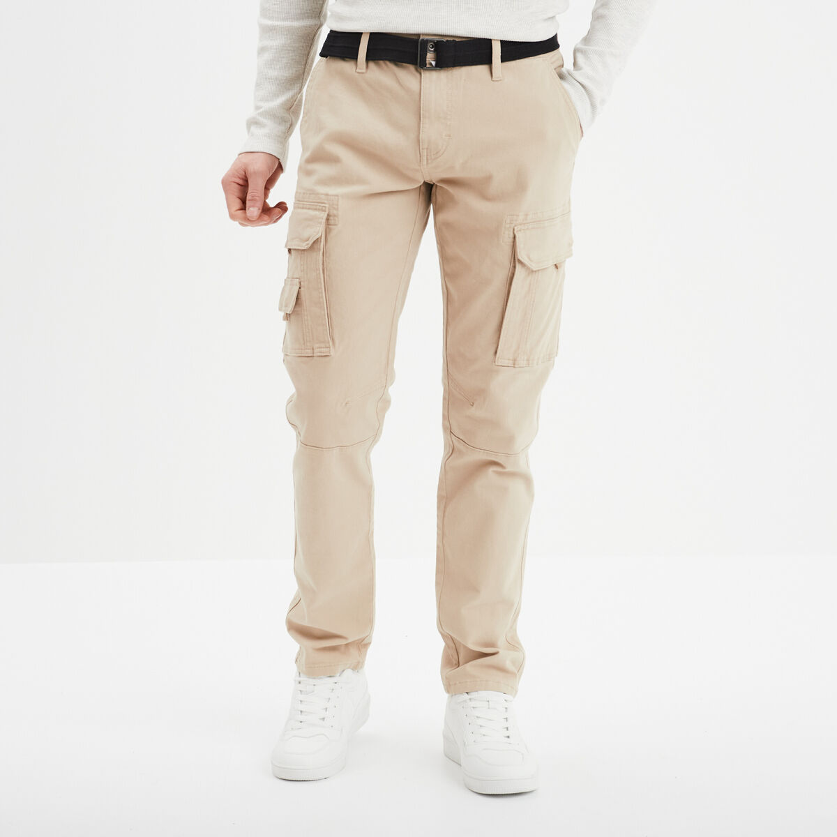 Pantalon cargo ceintur&eacute; Trappeur marron cognac homme