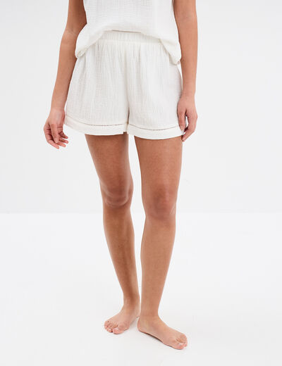 Bas de pyjama short gaze de coton blanc femme