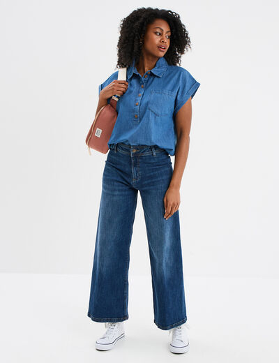 Blouse manches courtes en jean denim double stone femme