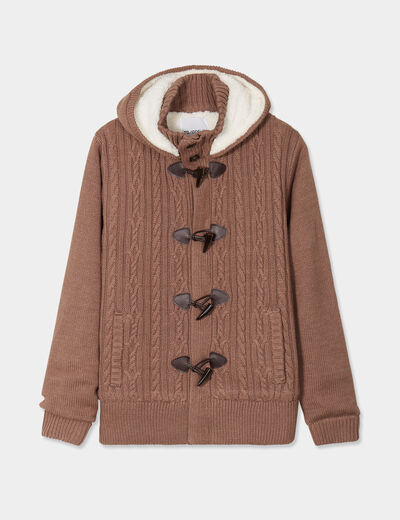 Gilet à capuche doublée polaire taupe homme