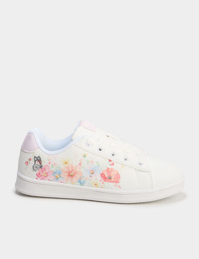 Tennis basses à lacets et sequins blanc fille