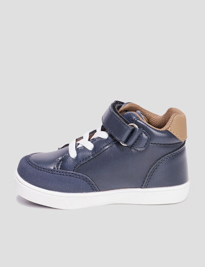 Baskets montantes à scratchs Kicone bleu marine bébé fille