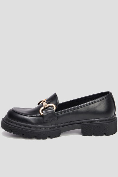Mocassins crantés détail chaîne Liberto noir femme