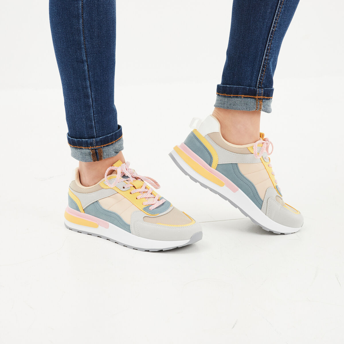 Baskets running avec lacets Creeks jaune femme