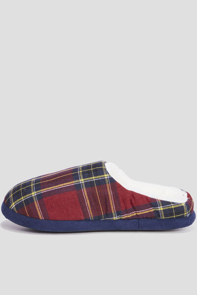 Chaussons mules fourrés motif écossais multicolore homme