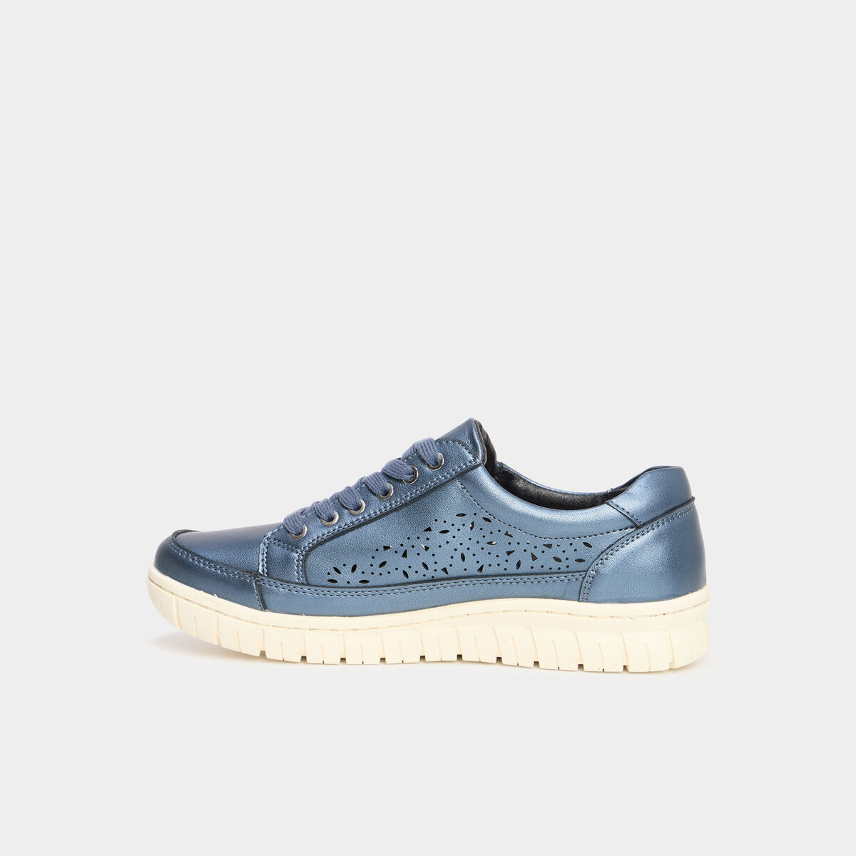 Tennis basses perforées à lacets bleu marine femme