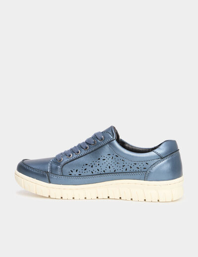 Tennis basses perforées à lacets bleu marine femme