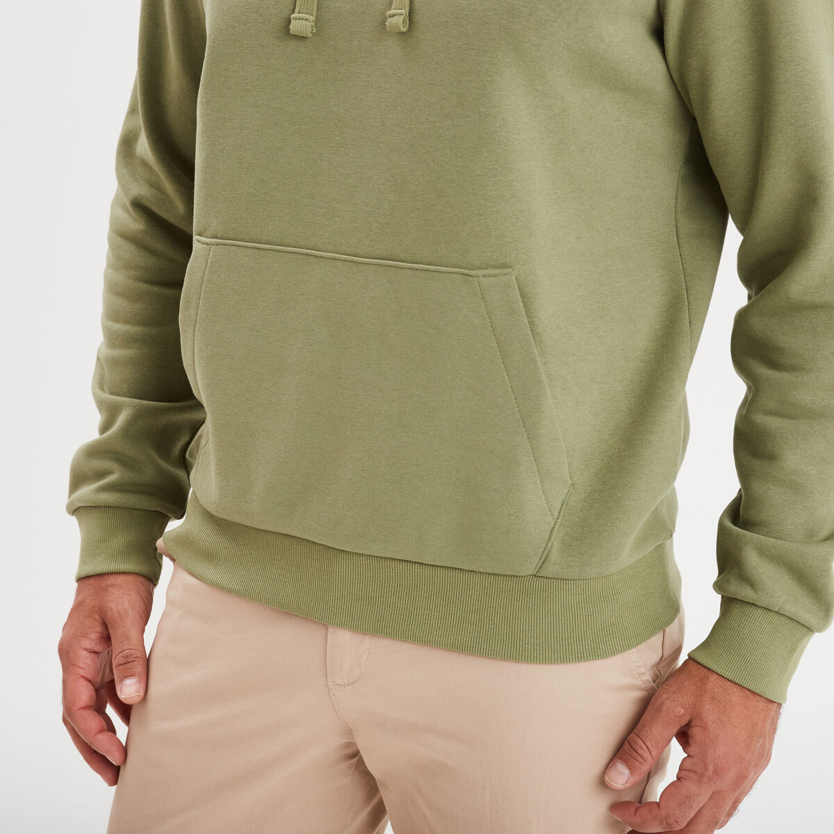 Sweat molleton à capuche hoodie vert kaki homme