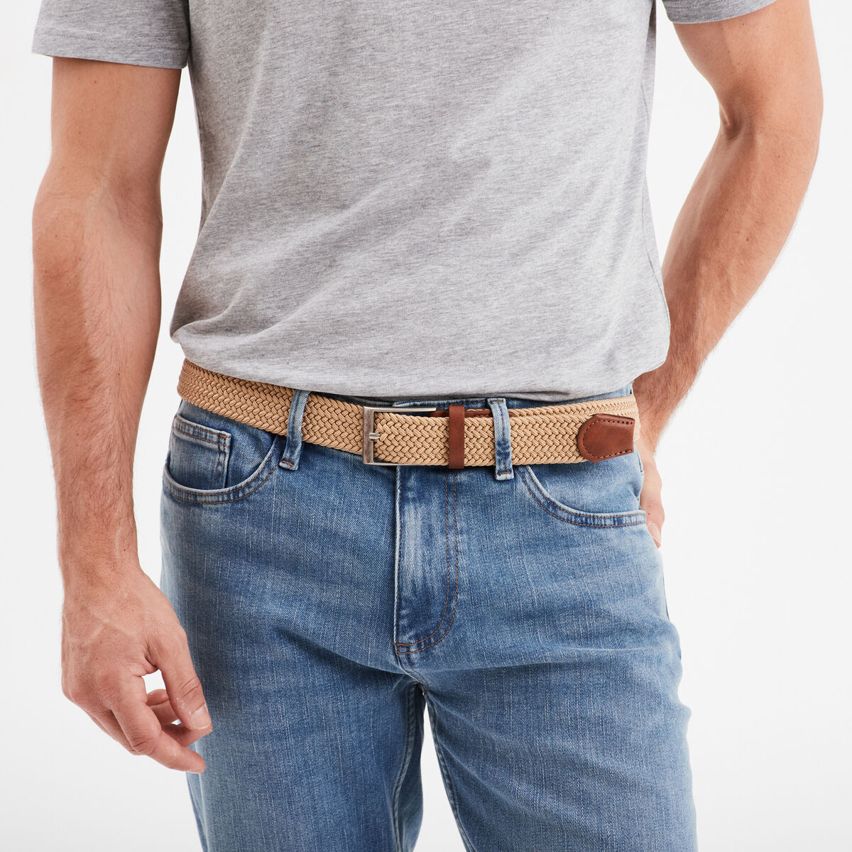 Ceinture tress&eacute;e sable homme