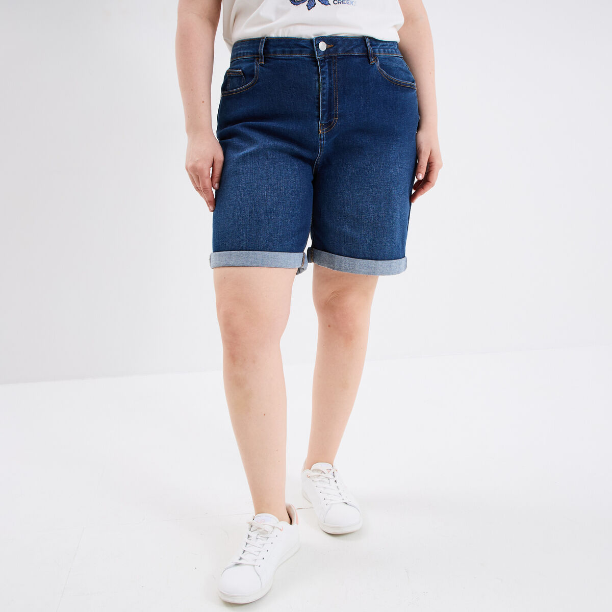 Short en jean droit 5 poches denim stone femme grande taille